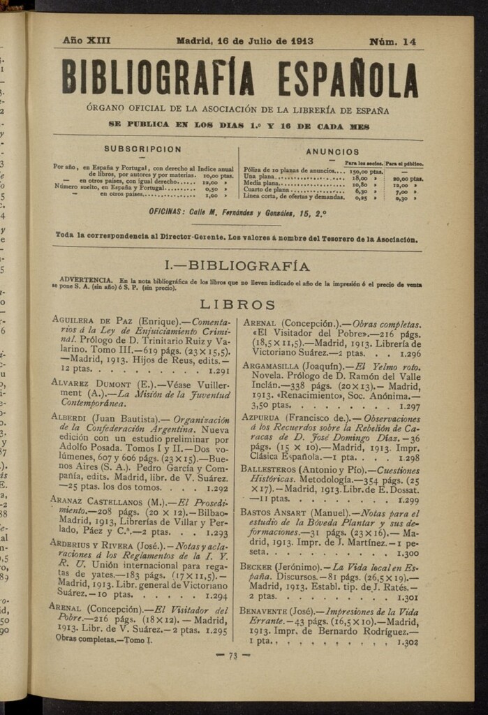 Miniatura de Bibliografía Española del 16 de julio de 1913