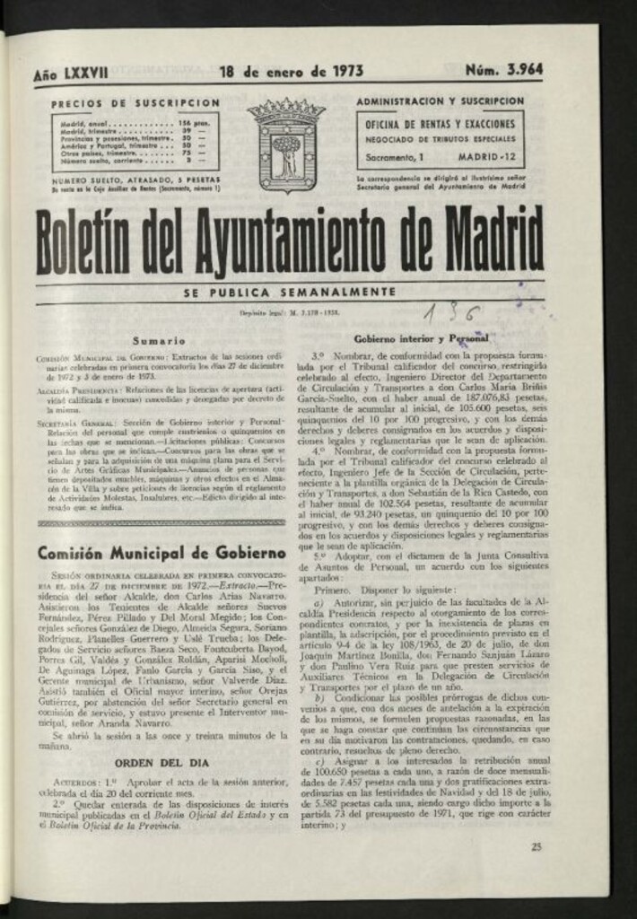 Miniatura de Boletín oficial del Ayuntamiento del 18 de enero de 1973, nº 3964