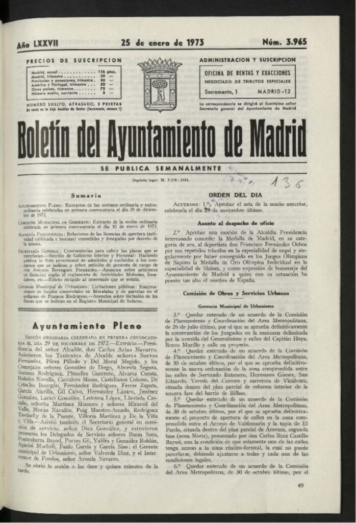 Miniatura de Boletín oficial del Ayuntamiento del 25 de enero de 1973, nº 3965