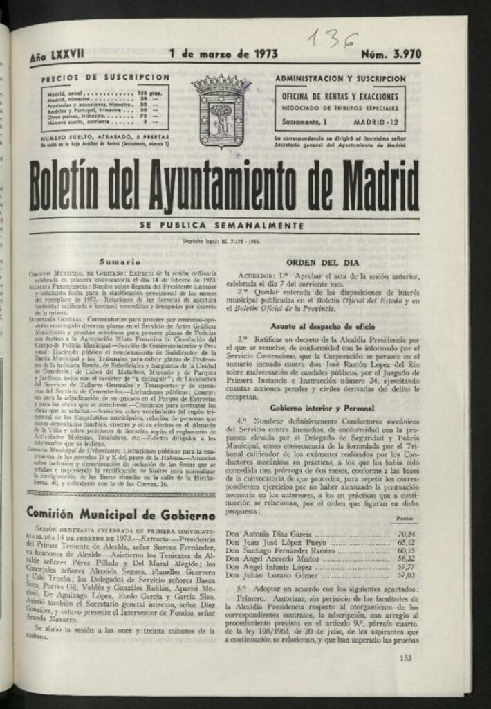 Miniatura de Boletín oficial del Ayuntamiento del 1 de marzo de 1973, nº 3970