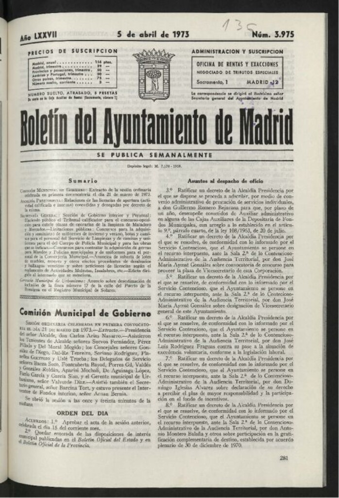 Miniatura de Boletín oficial del Ayuntamiento del 5 de abril de 1973, nº 3975