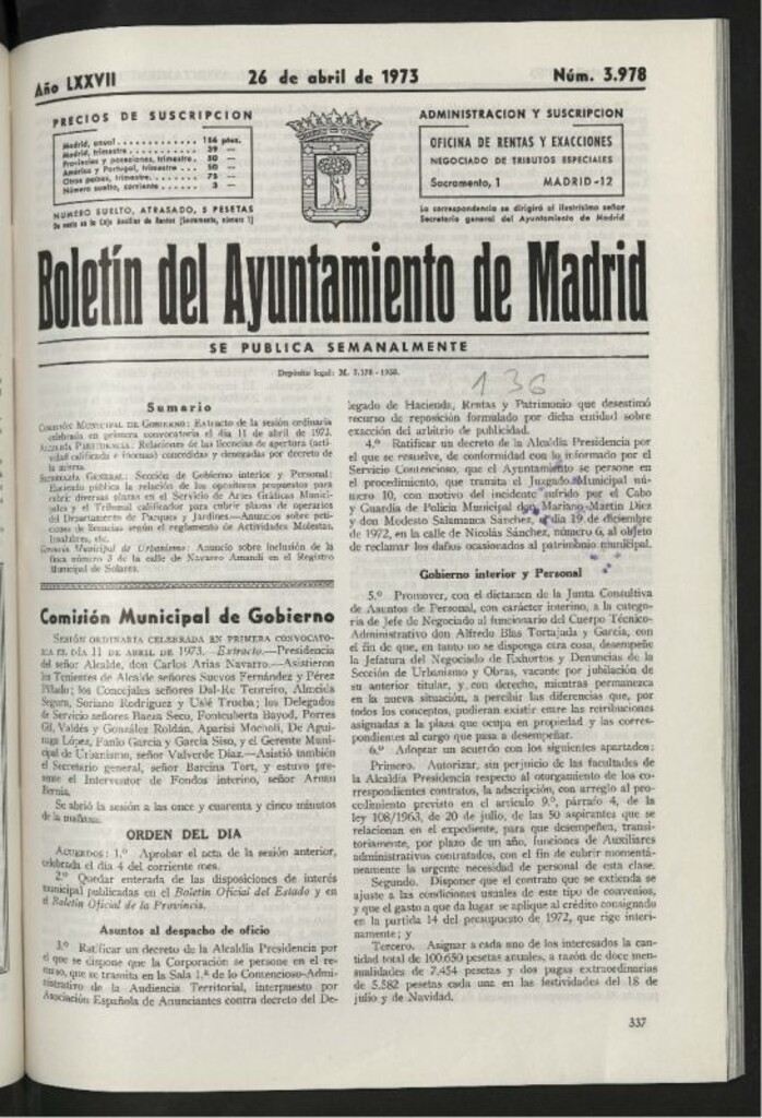 Miniatura de Boletín oficial del Ayuntamiento del 26 de abril de 1973, nº 3978