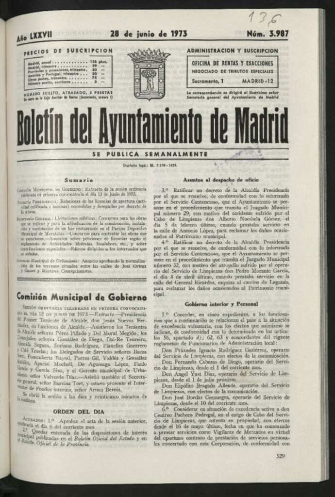 Miniatura de Boletín oficial del Ayuntamiento del 28 de junio de 1973, nº 3987