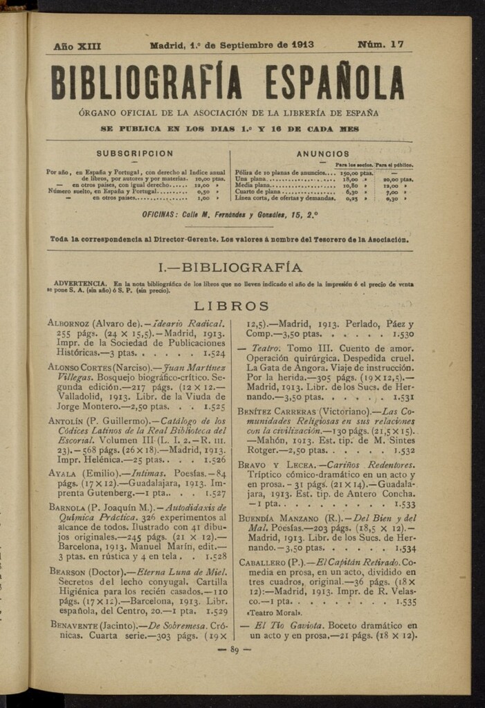 Miniatura de Bibliografía Española del 1 de septiembre de 1913