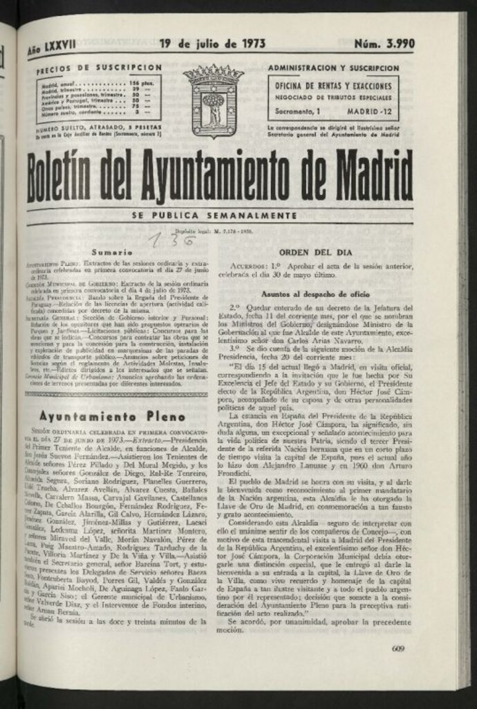Miniatura de Boletín oficial del Ayuntamiento del 19 de julio de 1973, nº 3990