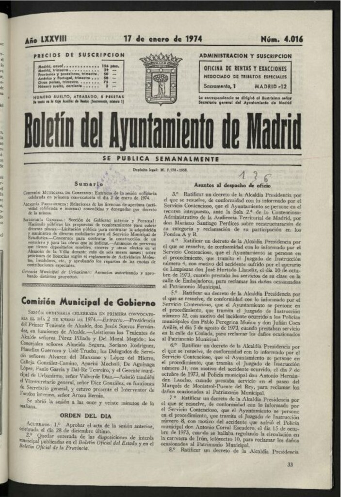 Miniatura de Boletín oficial del Ayuntamiento del 17 de enero de 1974, nº 4016