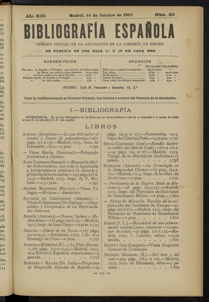 Miniatura de Bibliografía Española del 16 de octubre de 1913