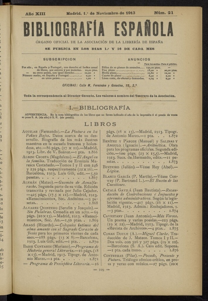 Miniatura de Bibliografía Española del 1 de noviembre de 1913