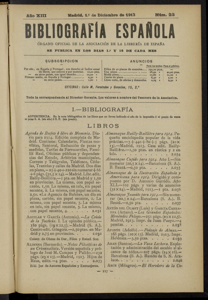 Miniatura de Bibliografía Española del 1 de diciembre de 1913