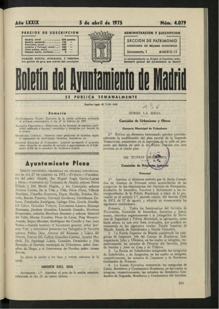 Miniatura de Boletín oficial del Ayuntamiento del 3 de abril de 1975, nº 4079