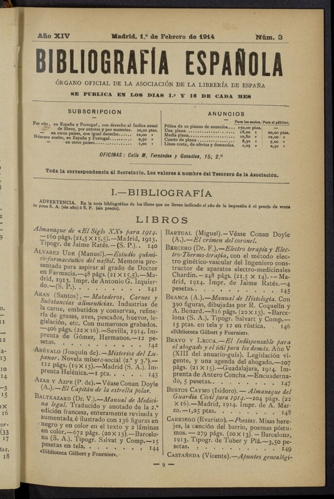 Miniatura de Bibliografía Española del 1 de febrero de 1914