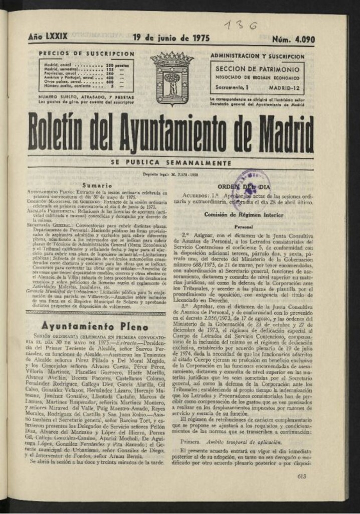 Miniatura de Boletín oficial del Ayuntamiento del 19 de junio de 1975, nº 4090