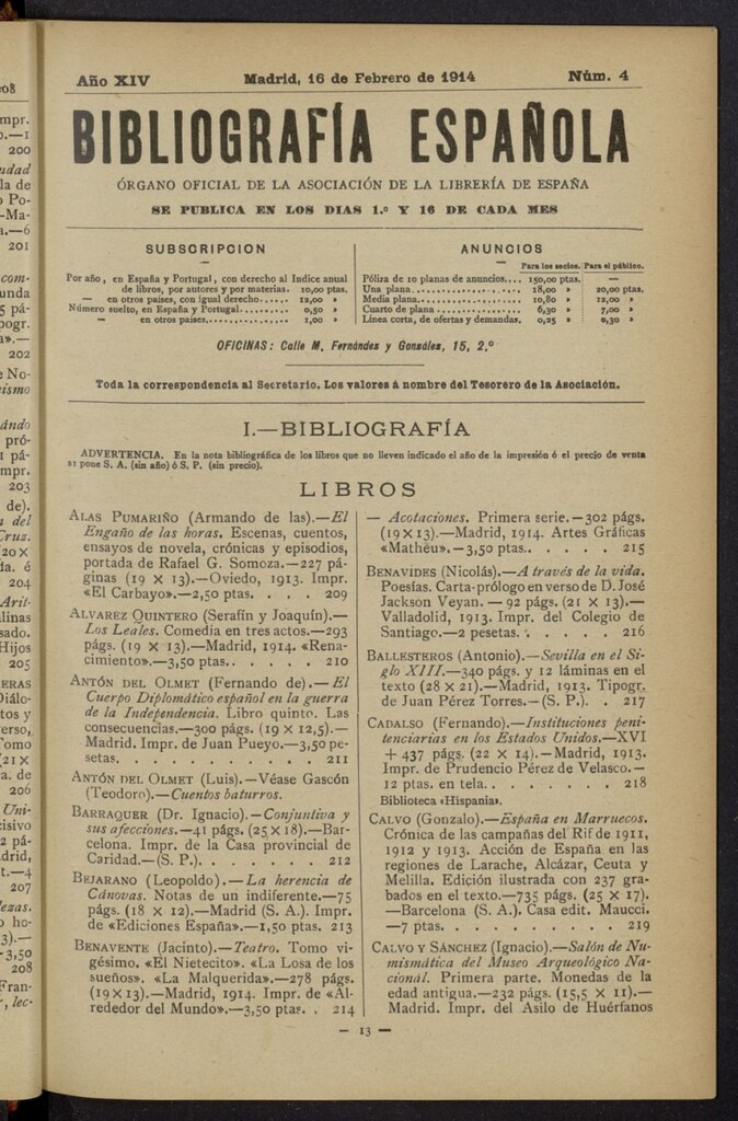Miniatura de Bibliografía Española del 16 de febrero de 1914