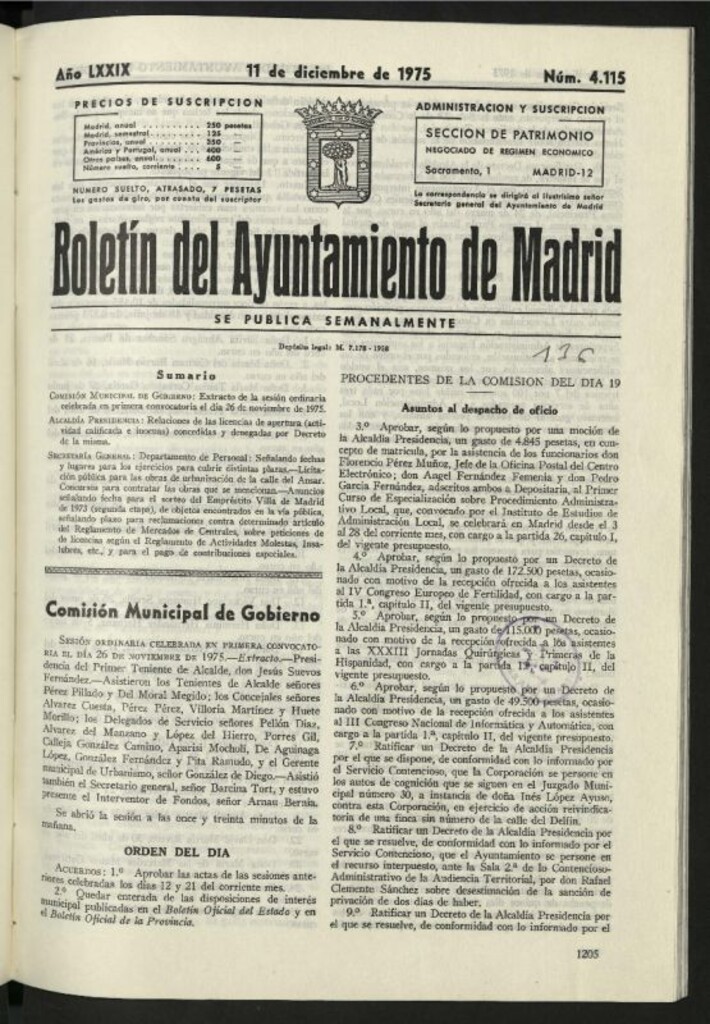 Miniatura de Boletín oficial del Ayuntamiento del 11 de diciembre de 1975, nº 4115