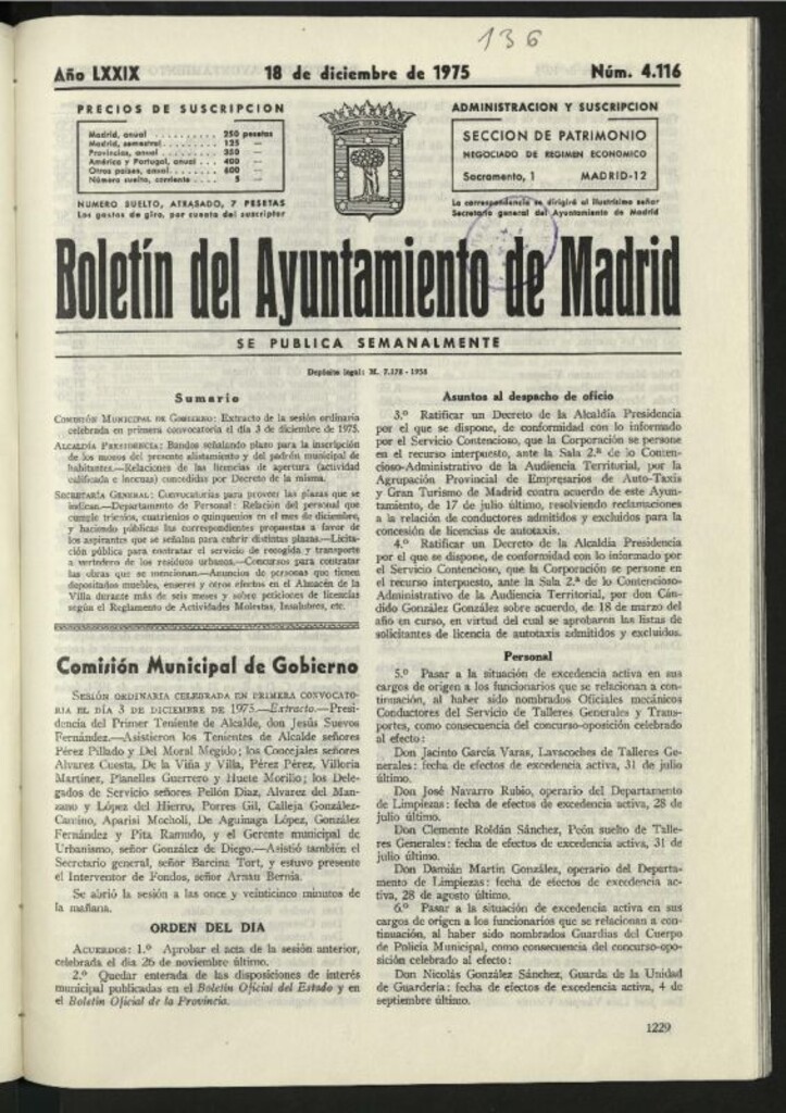 Miniatura de Boletín oficial del Ayuntamiento del 18 de diciembre de 1975, nº 4116
