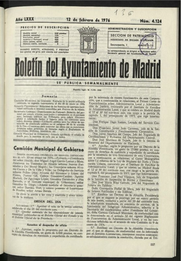 Miniatura de Boletín oficial del Ayuntamiento del 12 de febrero de 1976, nº 4124