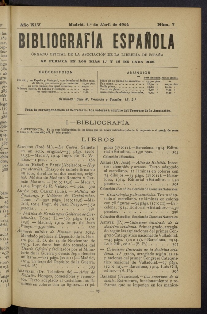 Miniatura de Bibliografía Española del 1 de abril de 1914