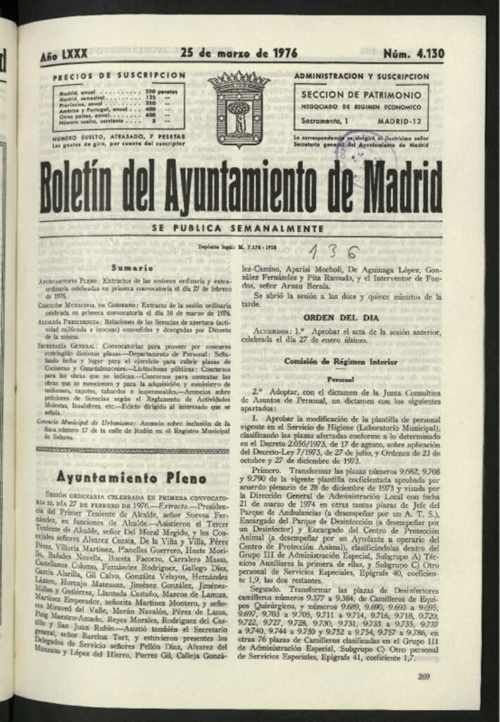 Miniatura de Boletín oficial del Ayuntamiento del 25 de marzo de 1976, nº 4130
