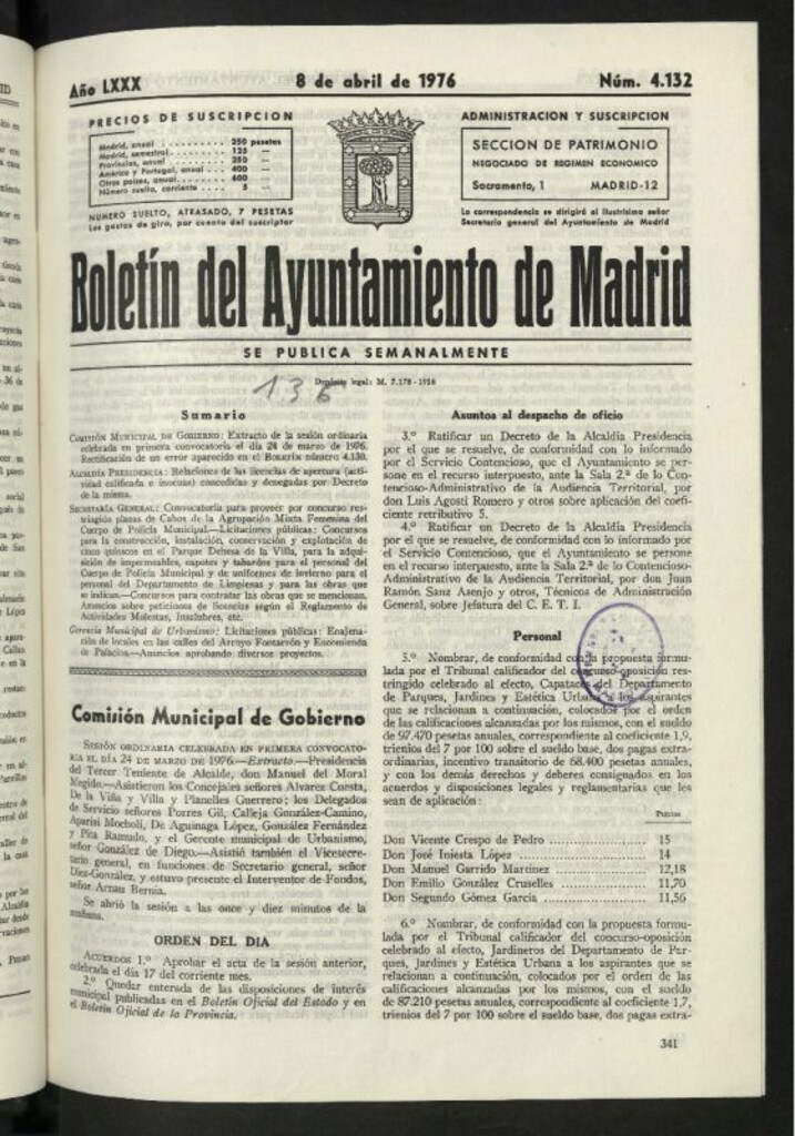 Miniatura de Boletín oficial del Ayuntamiento del 8 de abril de 1976, nº 4132