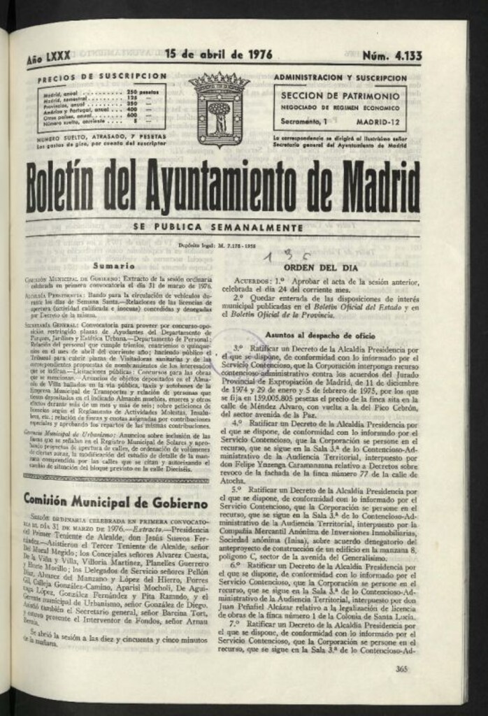 Miniatura de Boletín oficial del Ayuntamiento del 15 de abril de 1976, nº 4133