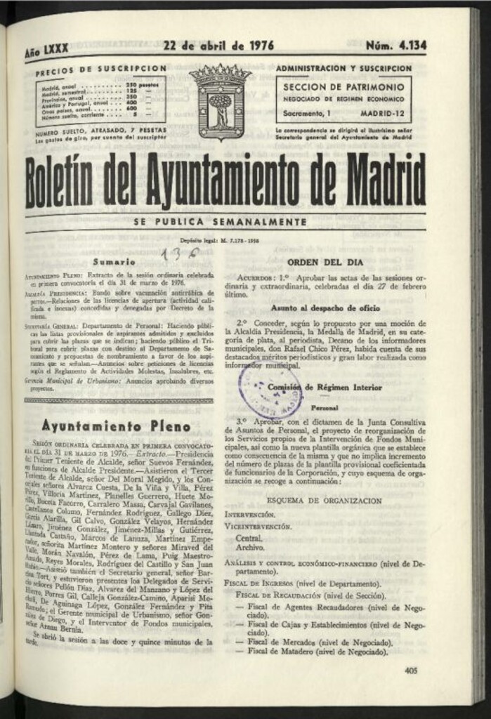 Miniatura de Boletín oficial del Ayuntamiento del 22 de abril de 1976, nº 4134