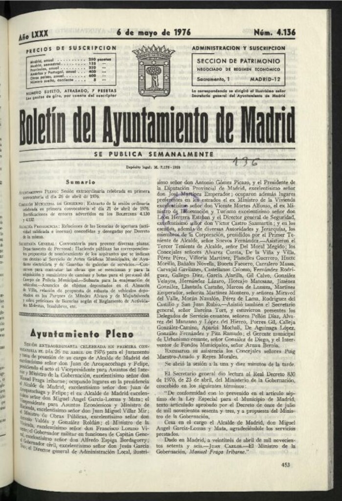 Miniatura de Boletín oficial del Ayuntamiento del 6 de mayo de 1976, nº 4136