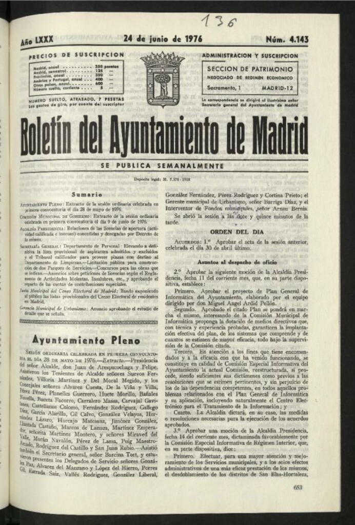 Miniatura de Boletín oficial del Ayuntamiento del 24 de junio de 1976, nº 4143