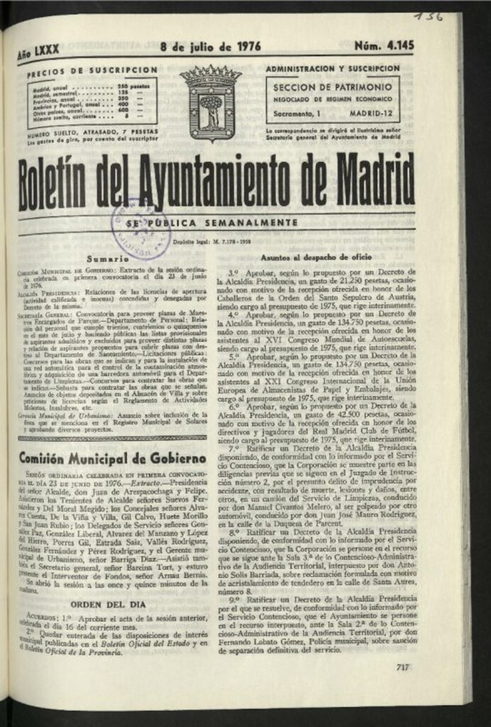Miniatura de Boletín oficial del Ayuntamiento del 8 de julio de 1976, nº 4145