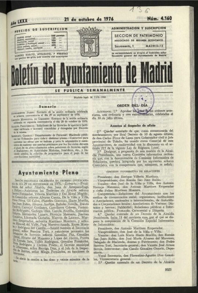 Miniatura de Boletín oficial del Ayuntamiento del 21 de octubre de 1976, nº 4160