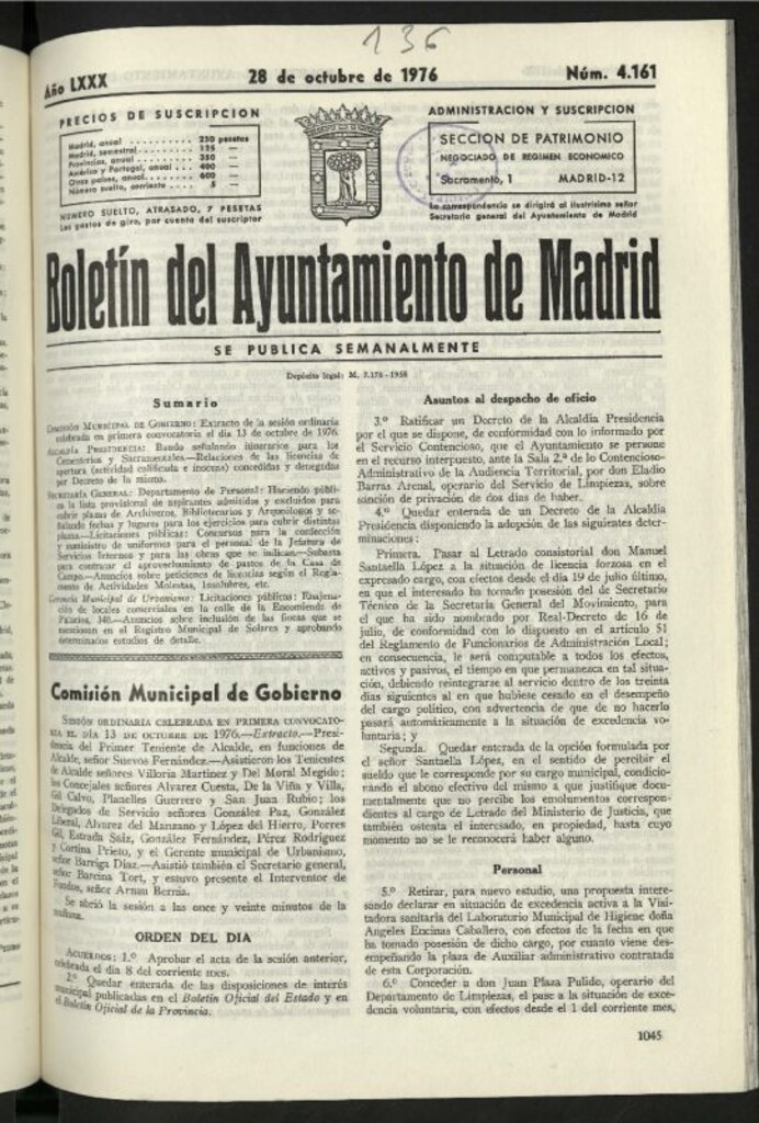 Miniatura de Boletín oficial del Ayuntamiento del 28 de octubre de 1976, nº 4161