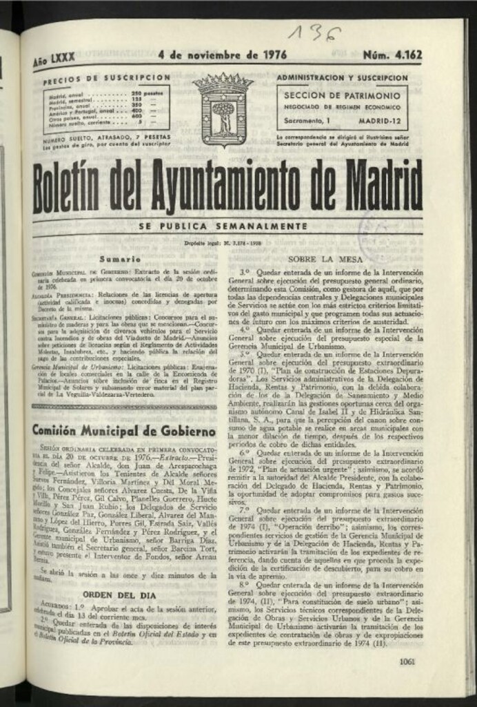 Miniatura de Boletín oficial del Ayuntamiento del 4 de noviembre de 1976, nº 4162