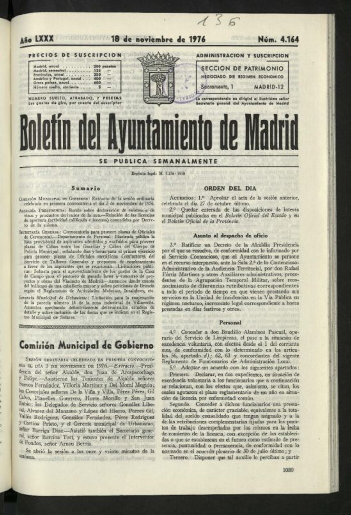 Miniatura de Boletín oficial del Ayuntamiento del 18 de noviembre de 1976, nº 4164