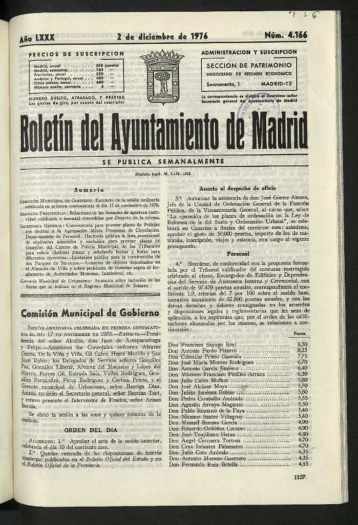 Miniatura de Boletín oficial del Ayuntamiento del 2 de diciembre de 1976, nº 4166