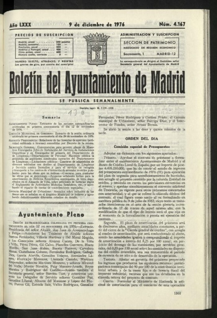 Miniatura de Boletín oficial del Ayuntamiento del 9 de diciembre de 1976, nº 4167