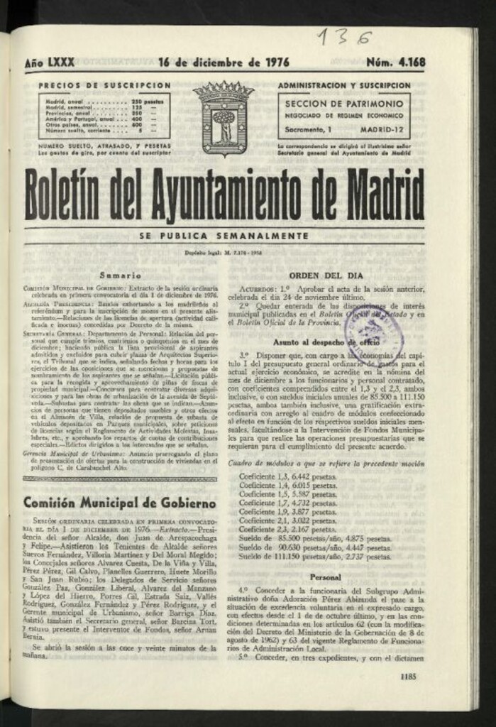 Miniatura de Boletín oficial del Ayuntamiento del 16 de diciembre de 1976, nº 4168