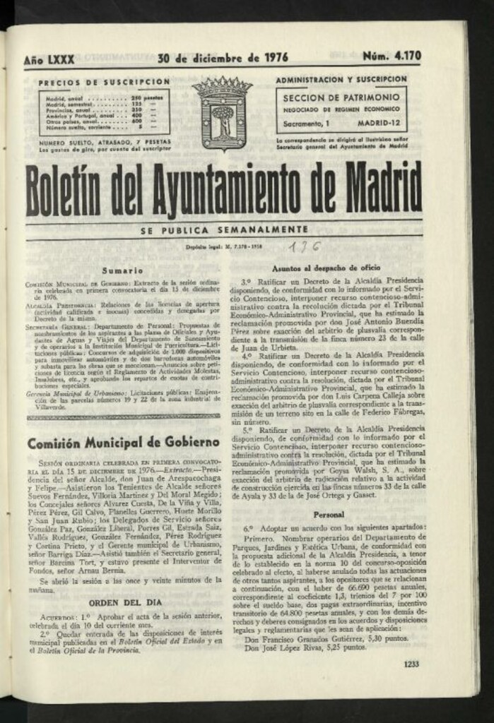 Miniatura de Boletín oficial del Ayuntamiento del 30 de diciembre de 1976, nº 4170