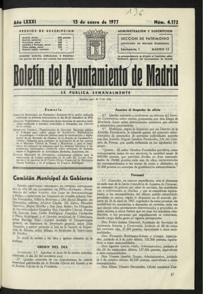 Miniatura de Boletín oficial del Ayuntamiento del 13 de enero de 1977, nº 4172