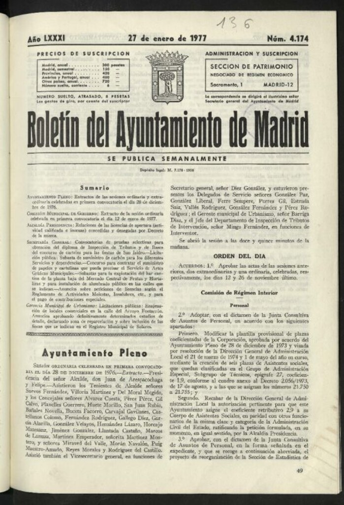 Miniatura de Boletín oficial del Ayuntamiento del 27 de enero de 1977, nº 4174