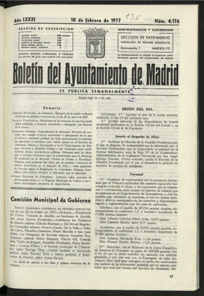 Miniatura de Boletín oficial del Ayuntamiento del 10 de febrero de 1977, nº 4176