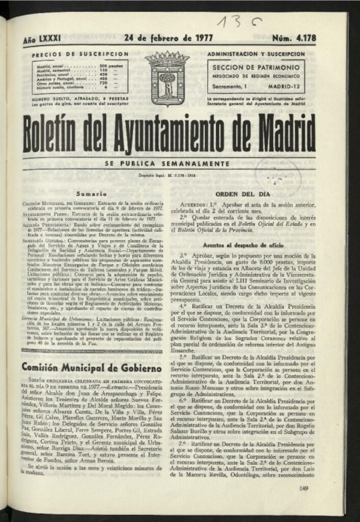 Miniatura de Boletín oficial del Ayuntamiento del 24 de febrero de 1977, nº 4178