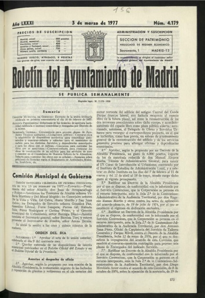 Miniatura de Boletín oficial del Ayuntamiento del 3 de marzo de 1977, nº 4179