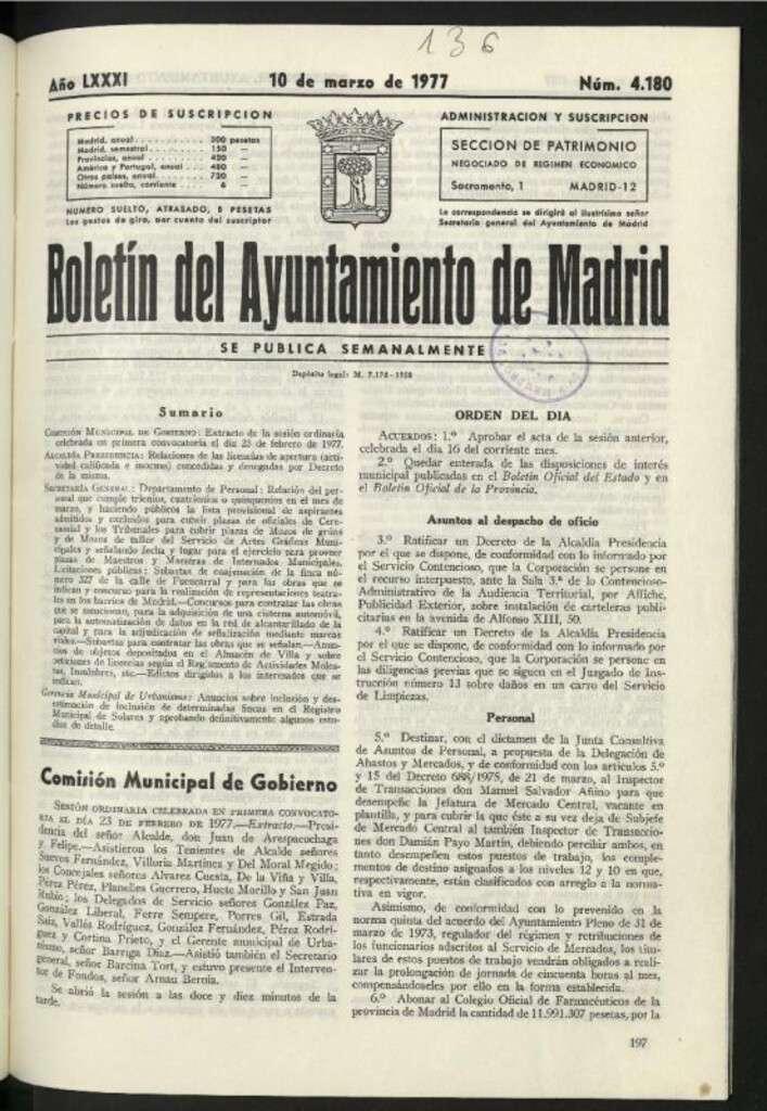 Miniatura de Boletín oficial del Ayuntamiento del 10 de marzo de 1977, nº 4180
