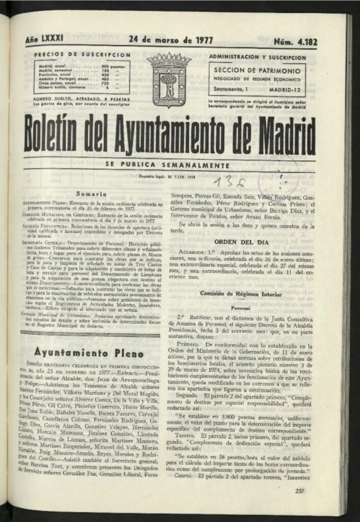 Miniatura de Boletín oficial del Ayuntamiento del 24 de marzo de 1977, nº 4182