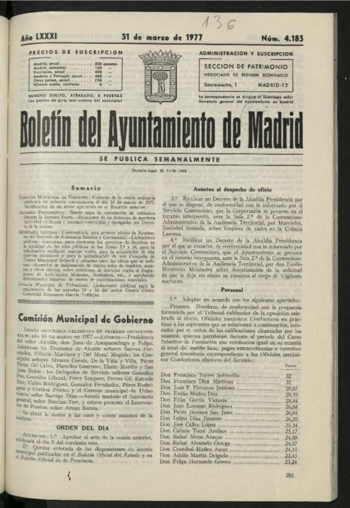 Miniatura de Boletín oficial del Ayuntamiento del 31 de marzo de 1977, nº 4183