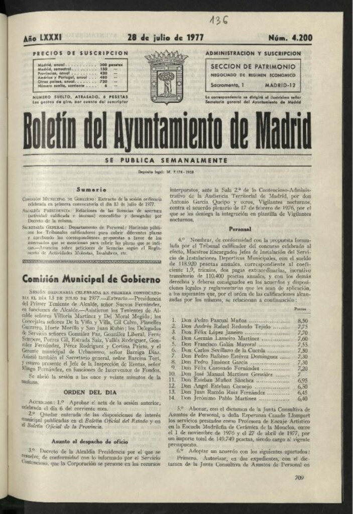 Miniatura de Boletín oficial del Ayuntamiento del 28 de julio de 1977, nº 4200