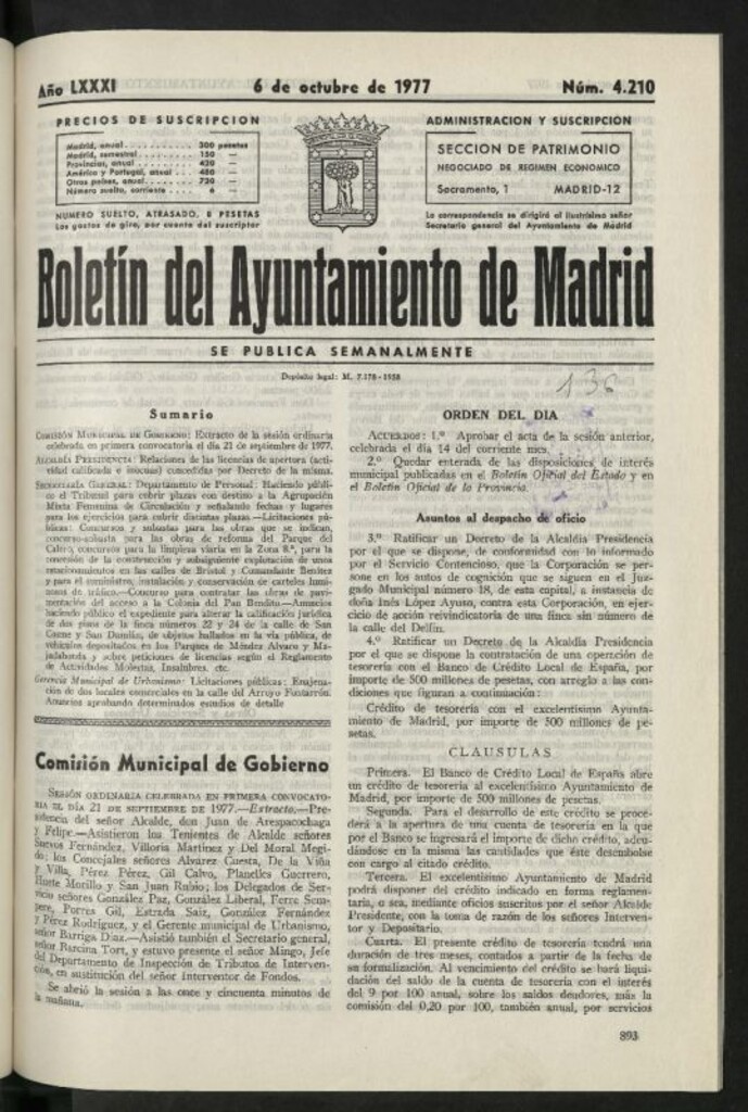 Miniatura de Boletín oficial del Ayuntamiento del 6 de octubre de 1977, nº 4210