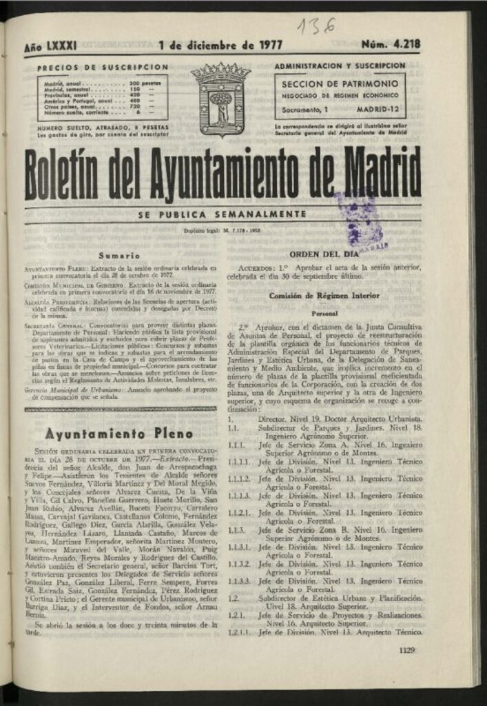 Miniatura de Boletín oficial del Ayuntamiento del 1 de diciembre de 1977, nº 4218