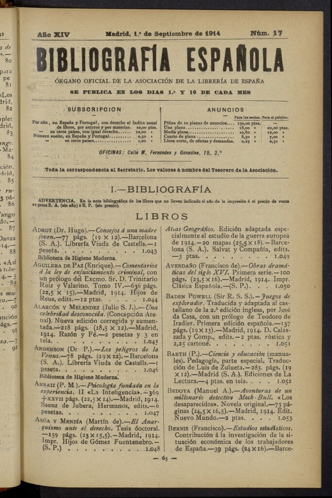 Miniatura de Bibliografía Española del 1 de septiembre de 1914