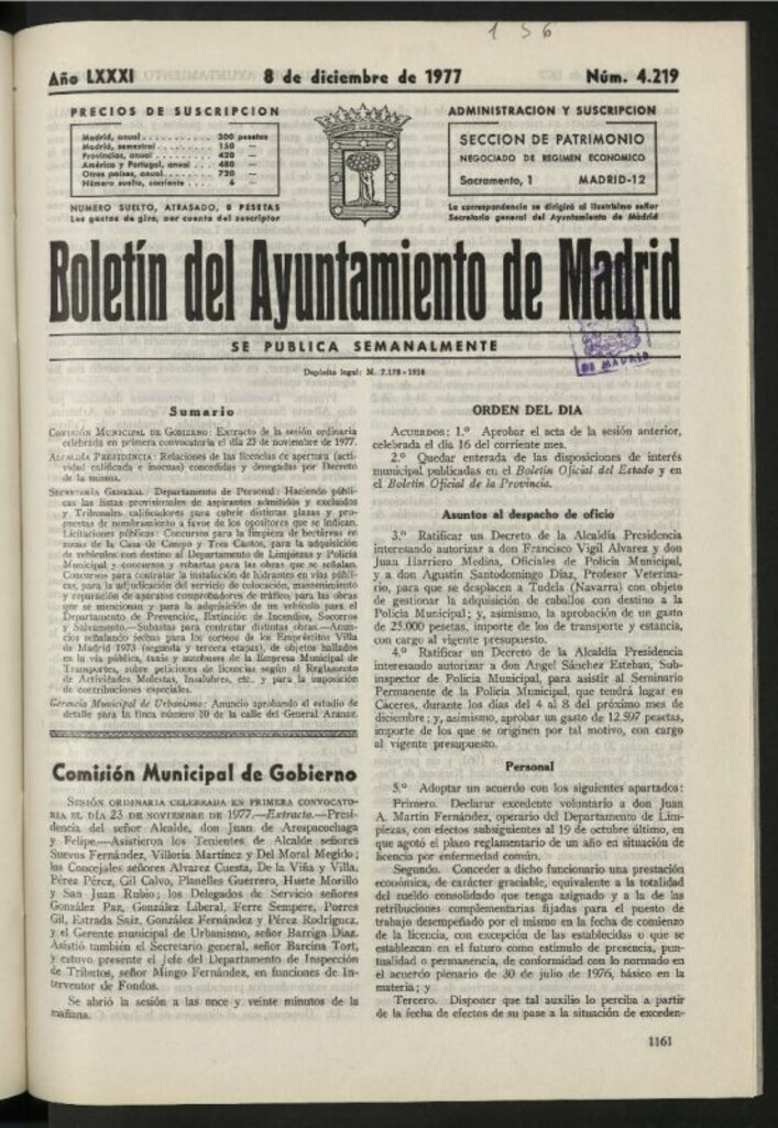 Miniatura de Boletín oficial del Ayuntamiento del 8 de diciembre de 1977, nº 4219