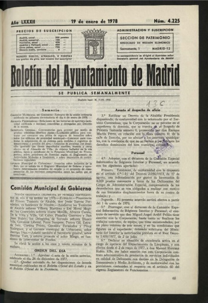 Miniatura de Boletín oficial del Ayuntamiento del 19 de enero de 1978, nº 4225